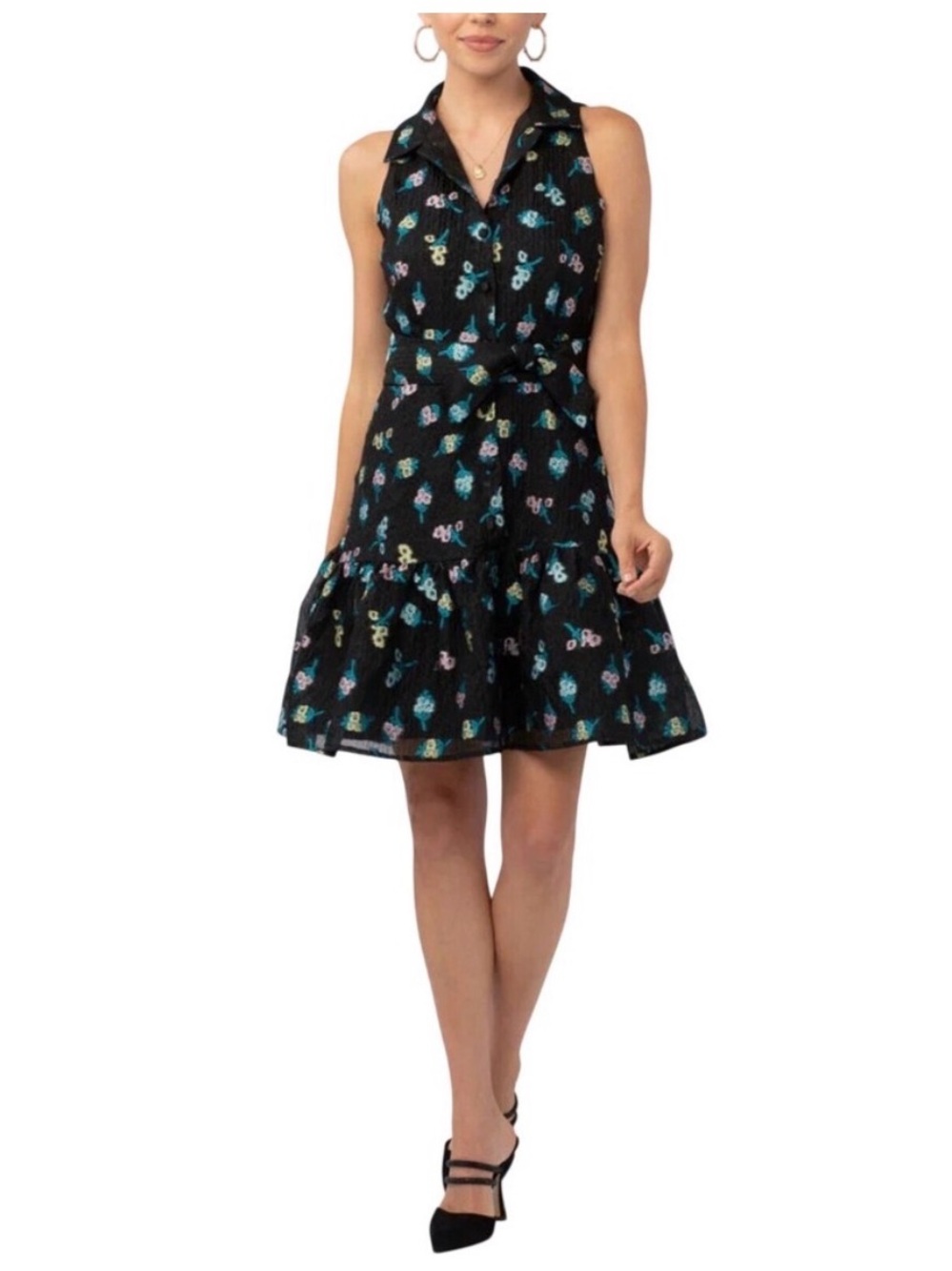 NWT Abbey Glass Black floral Lara dress Large